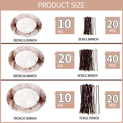 Teenitor hair bun maker kit showcasing three different sizes of nylon elastic nets for ballet recitals.