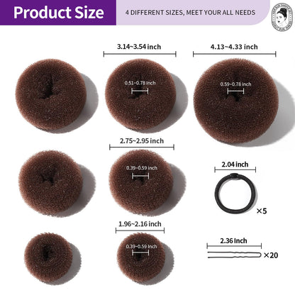 Seven pieces ring style bun maker set with essential hair pins and elastics