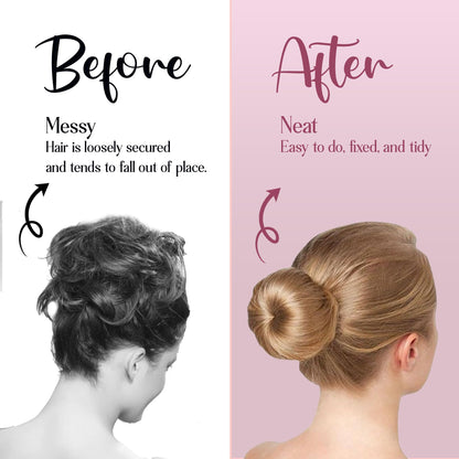 Model with medium length hair wearing a secure high chignon created with the snap bun maker