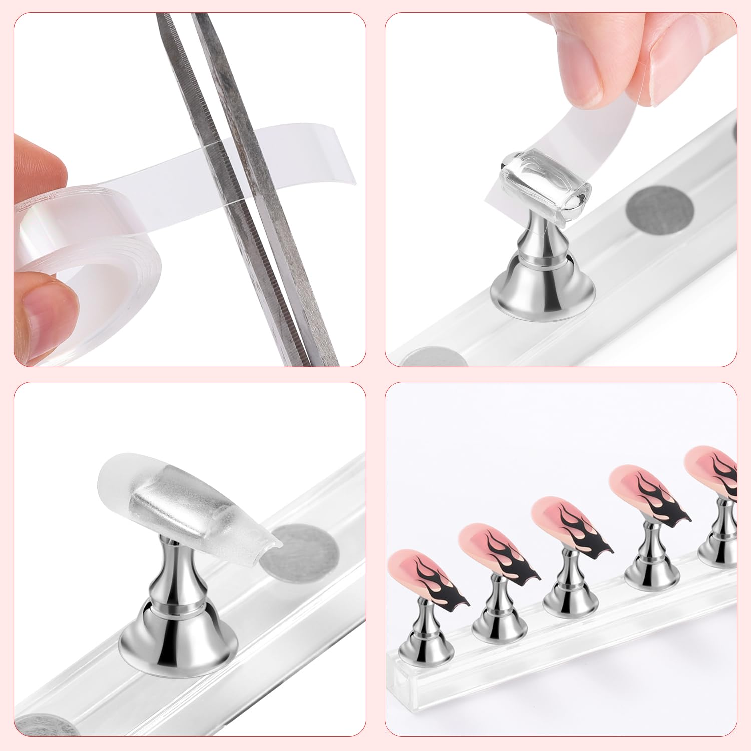 Silver magnetic nail exercisers detached from the transparent acrylic base piece