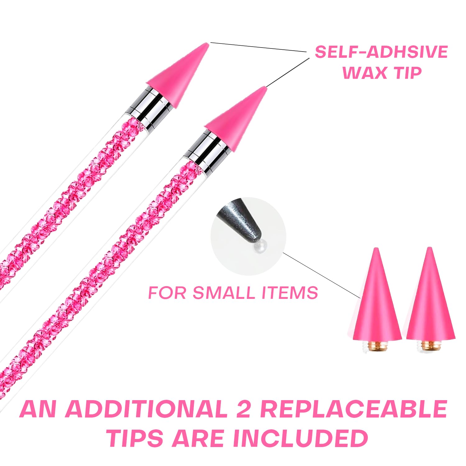Close up of Yaoociy dual-head wax pen tip for rhinestone application