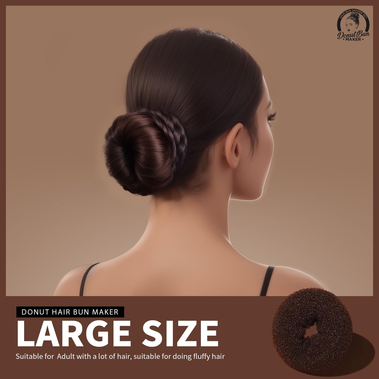 Four pieces of brown ballet hair donut shapers from Teenitor arranged by size from large to small.