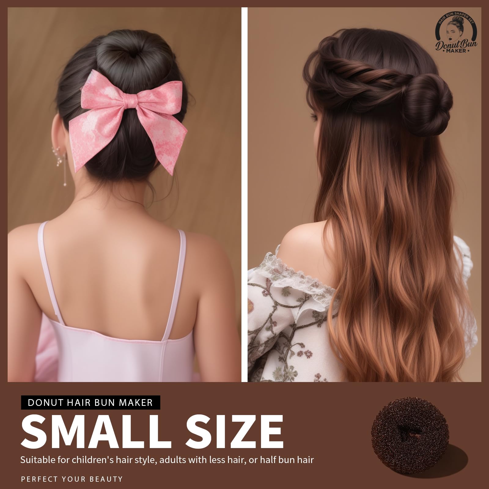 Teenitor hair styling tools kit featuring extra large and medium size brown bun shapers for women.