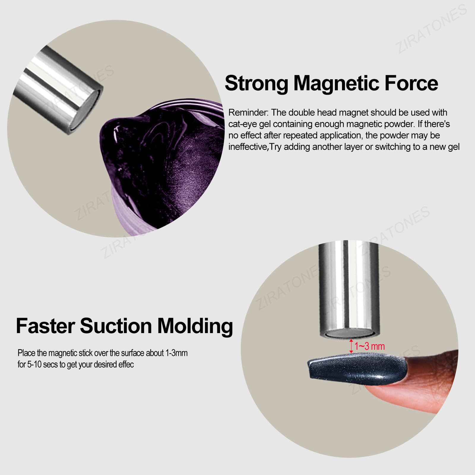 Close up of Ziratones dual-ended magnetic nail tool