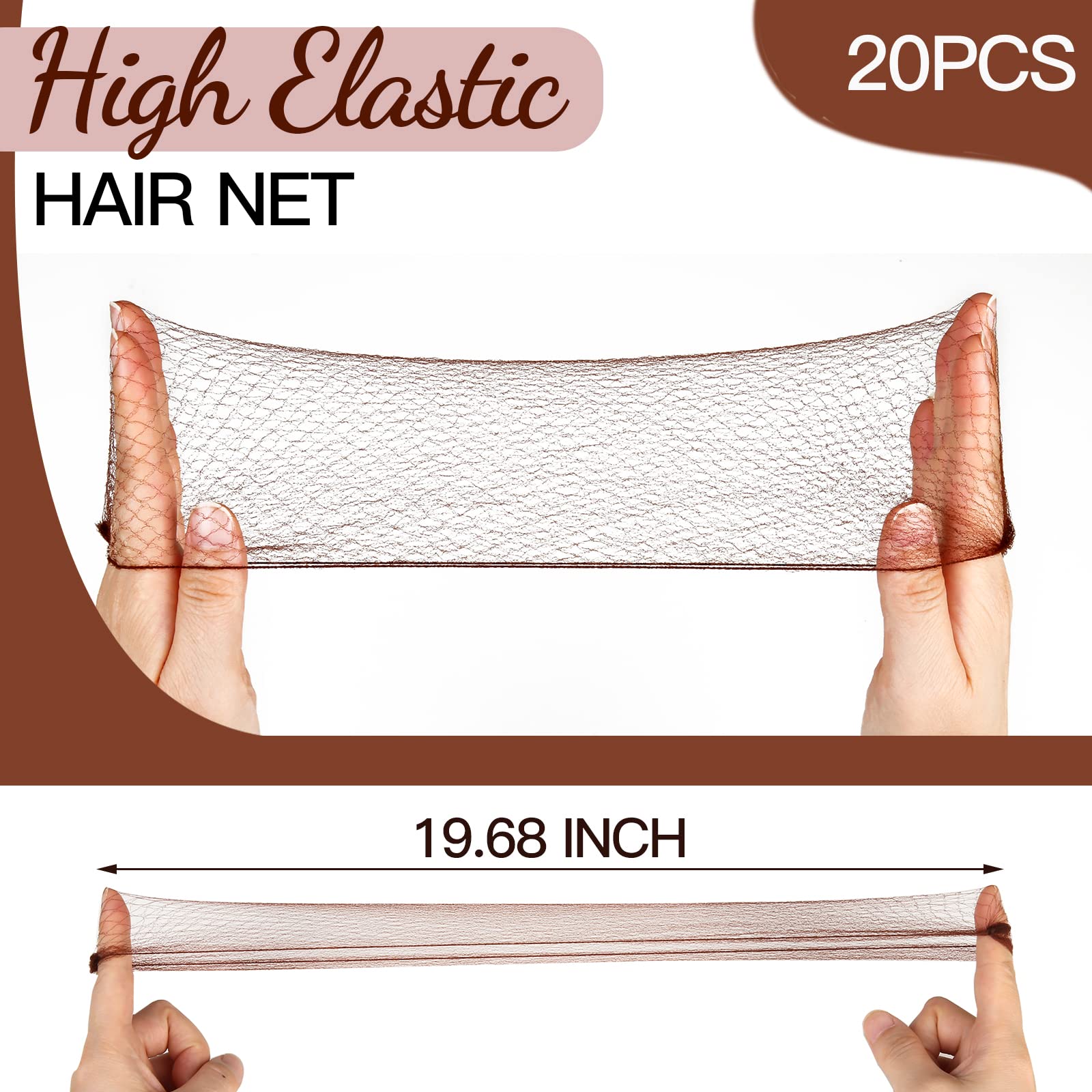 Fandamei invisible hair net stretched out to fifty centimeters showing the elastic edge nylon quality.