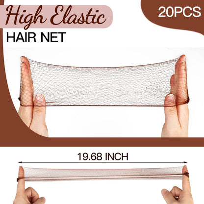 Fandamei invisible hair net stretched out to fifty centimeters showing the elastic edge nylon quality.