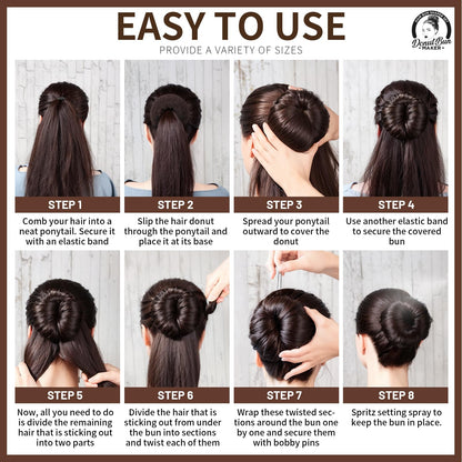 Authentic USA imported Teenitor four piece brown hair bun maker packaging overview.