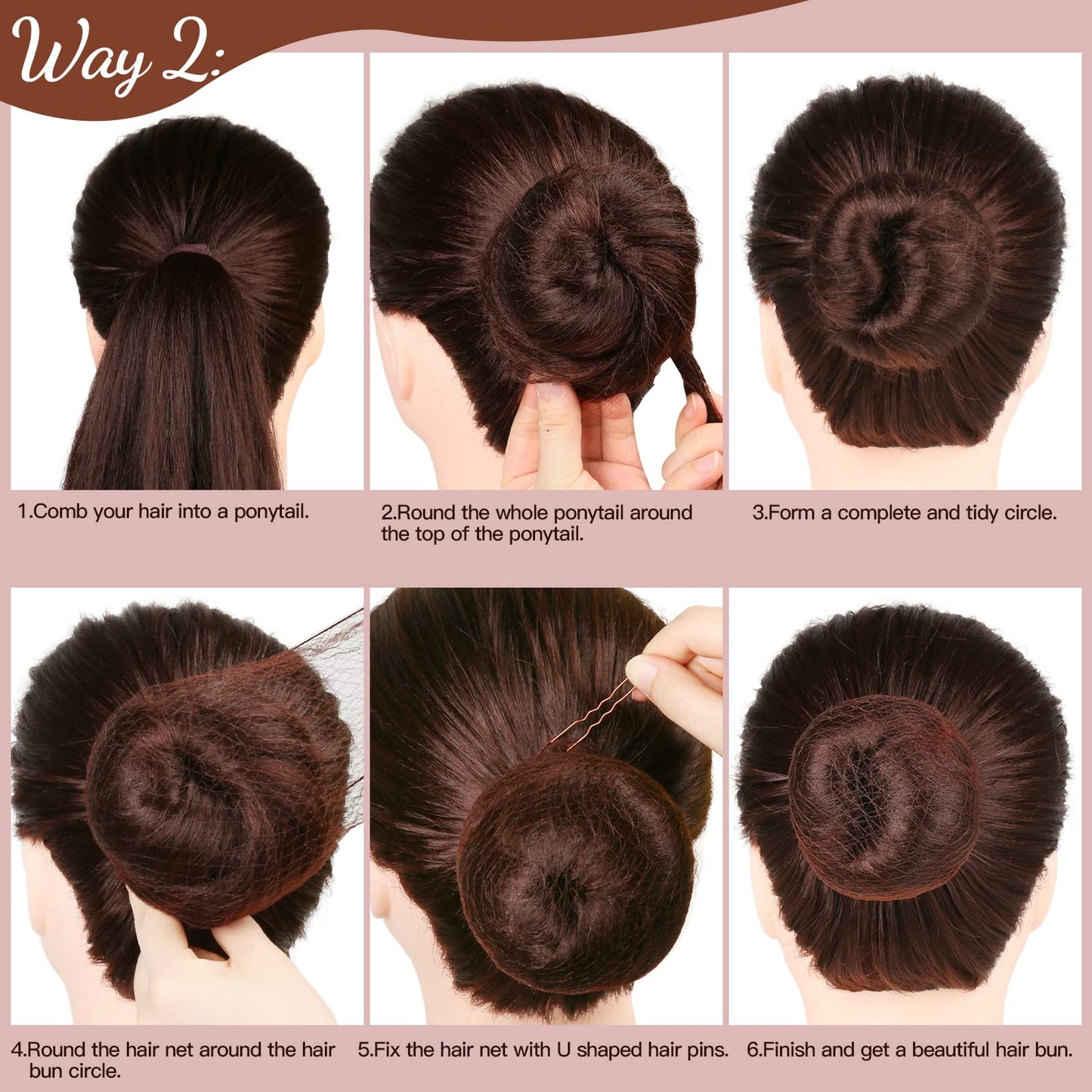Side angle view of Fandamei styling set showing the neat knots on both ends of the hairnets.