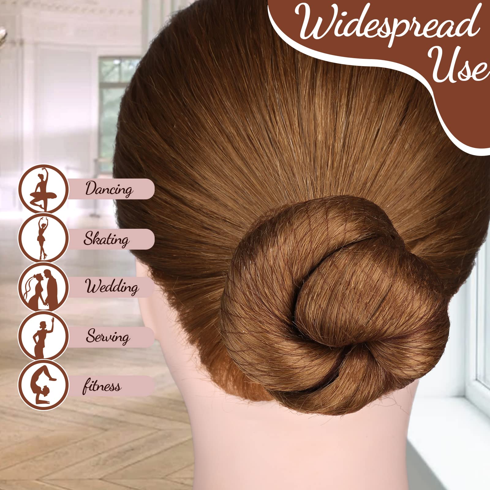 Fandamei performance hair kit packaging demonstrating neat updo hairstyles for dance and hospitality professions.