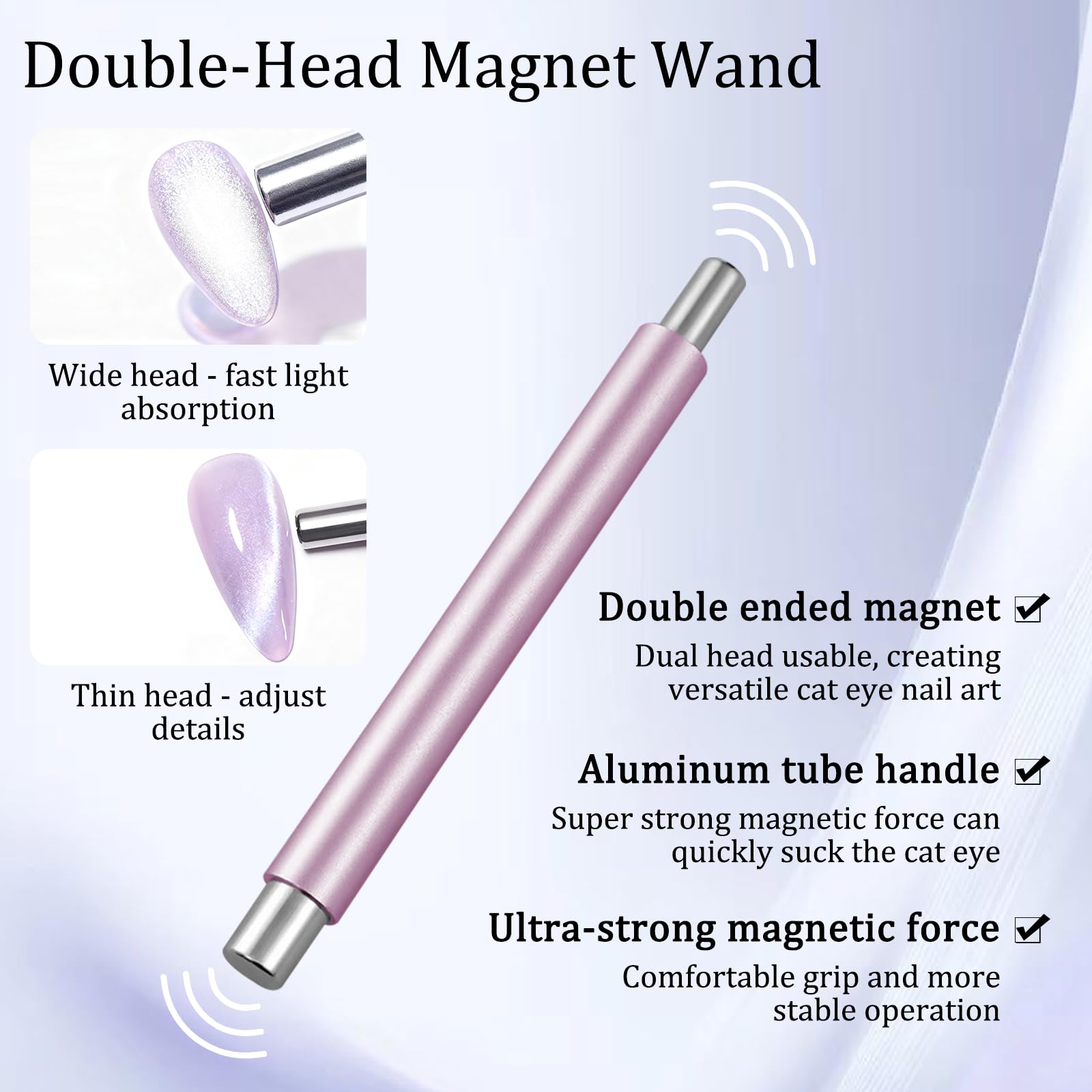 Double-headed magnetic wand for cat eye nail art