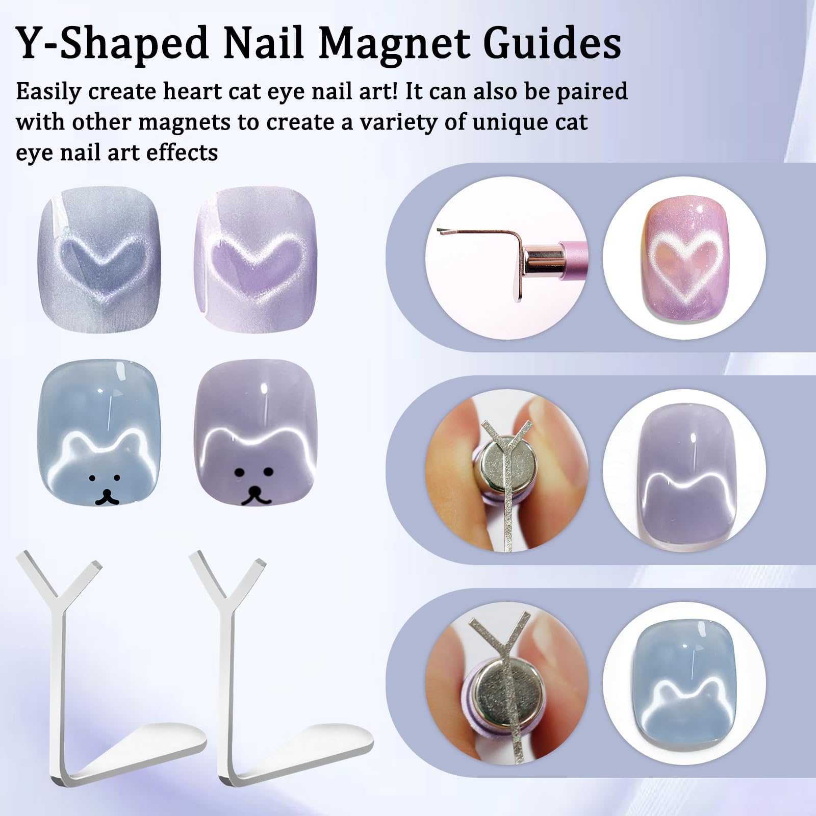 Y-shaped nail magnet guides for French manicure effects