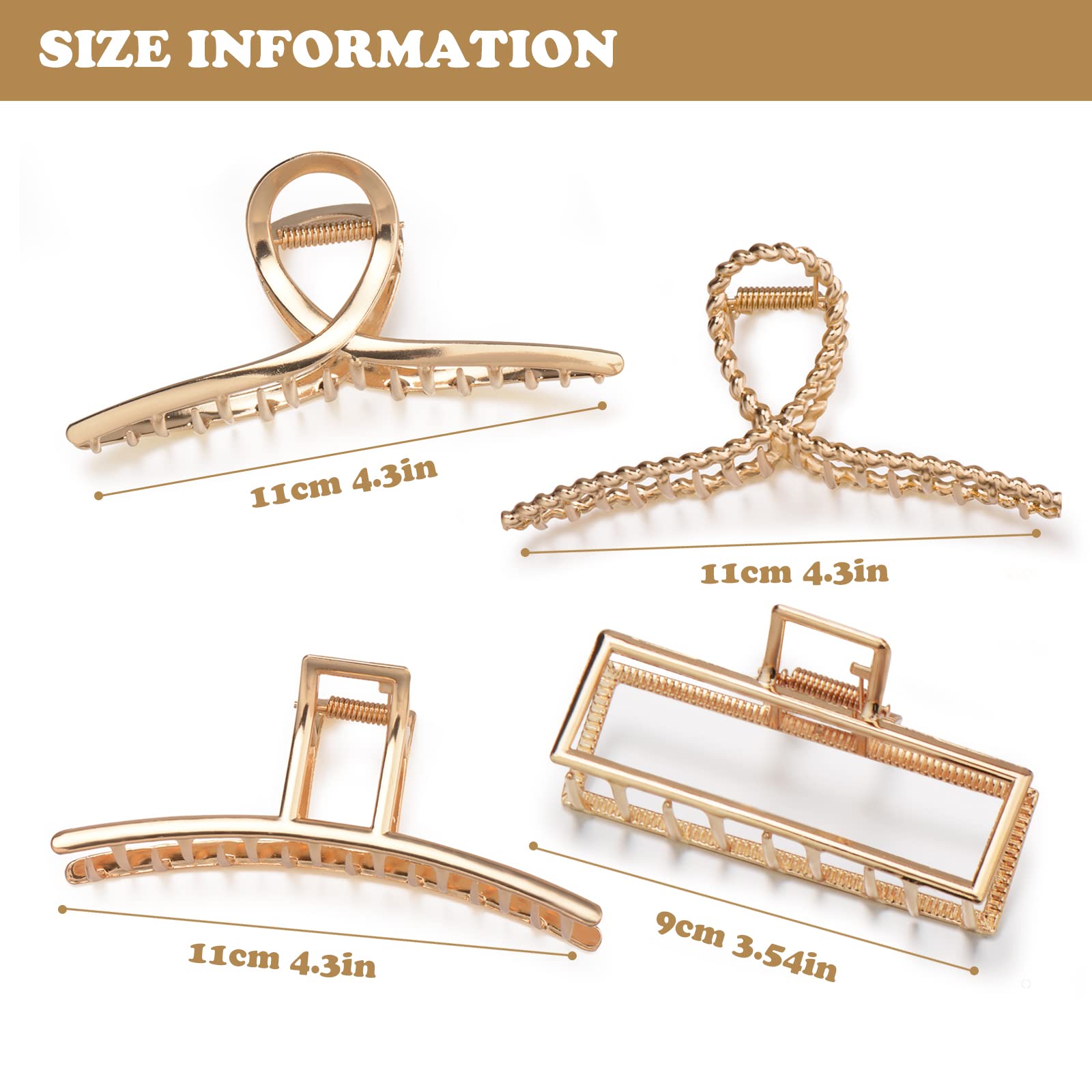 Parcce gold metal hair claws showing geometric shapes