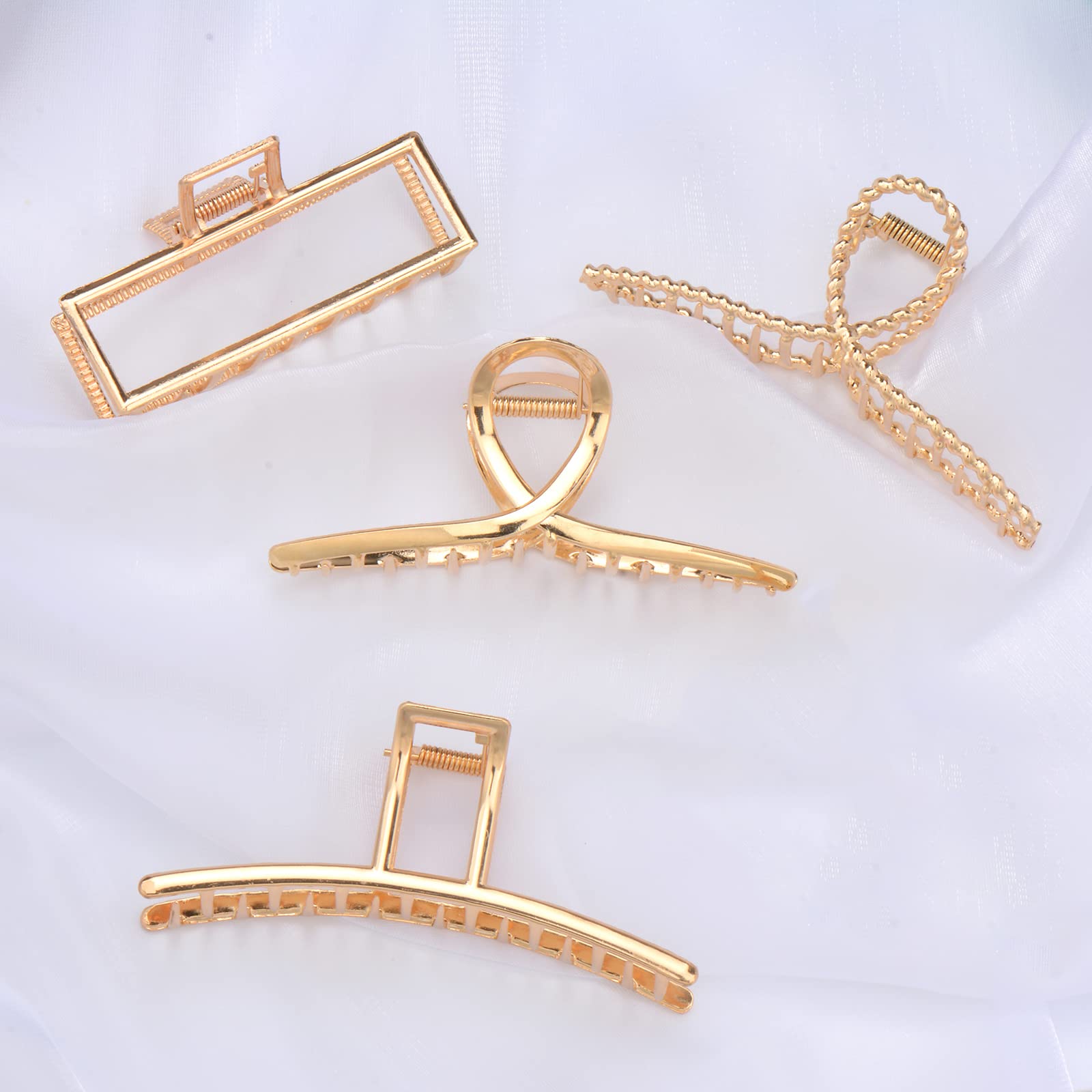Woman wearing stylish gold Parcce metal hair claw