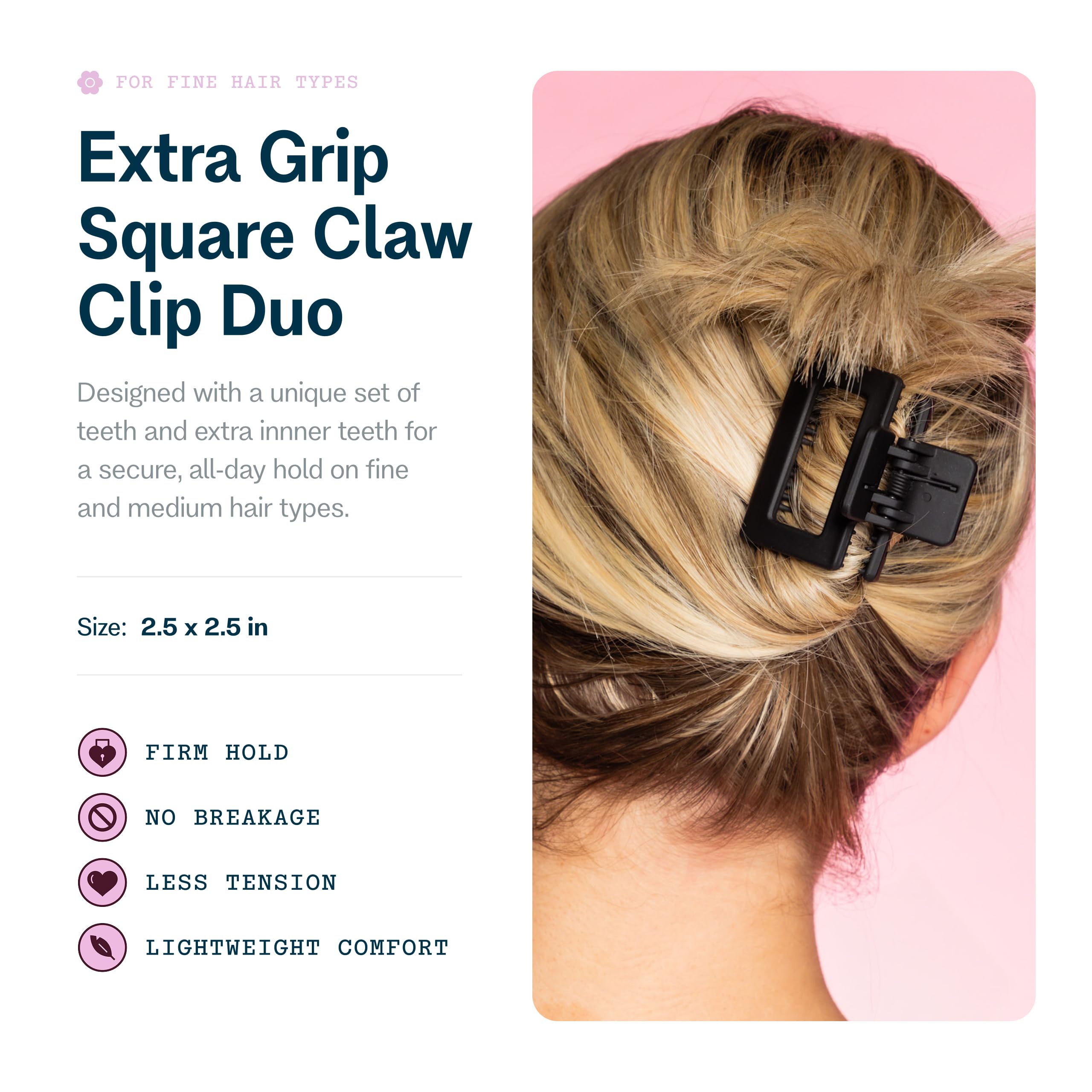 Black and tan square claw clips for fine hair