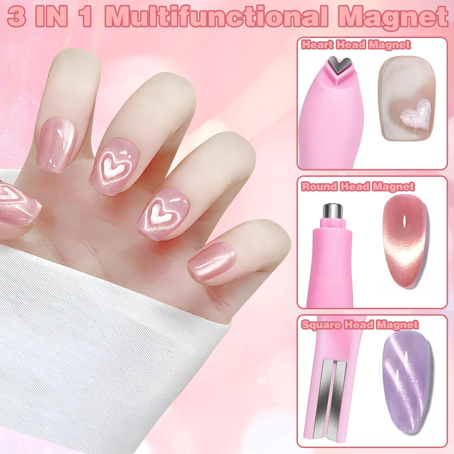 Hand holding pink 3 in 1 magnetic nail art pen