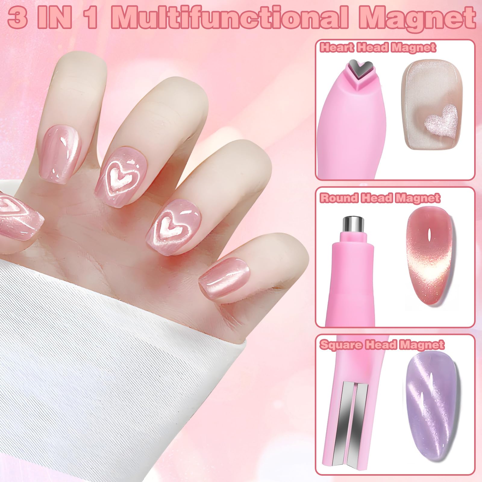 Hand holding pink 3 in 1 magnetic nail art pen