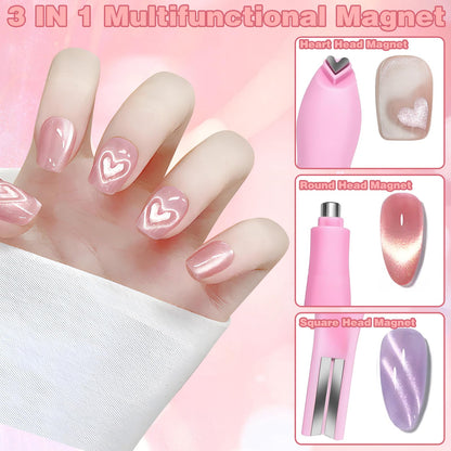 Hand holding pink 3 in 1 magnetic nail art pen