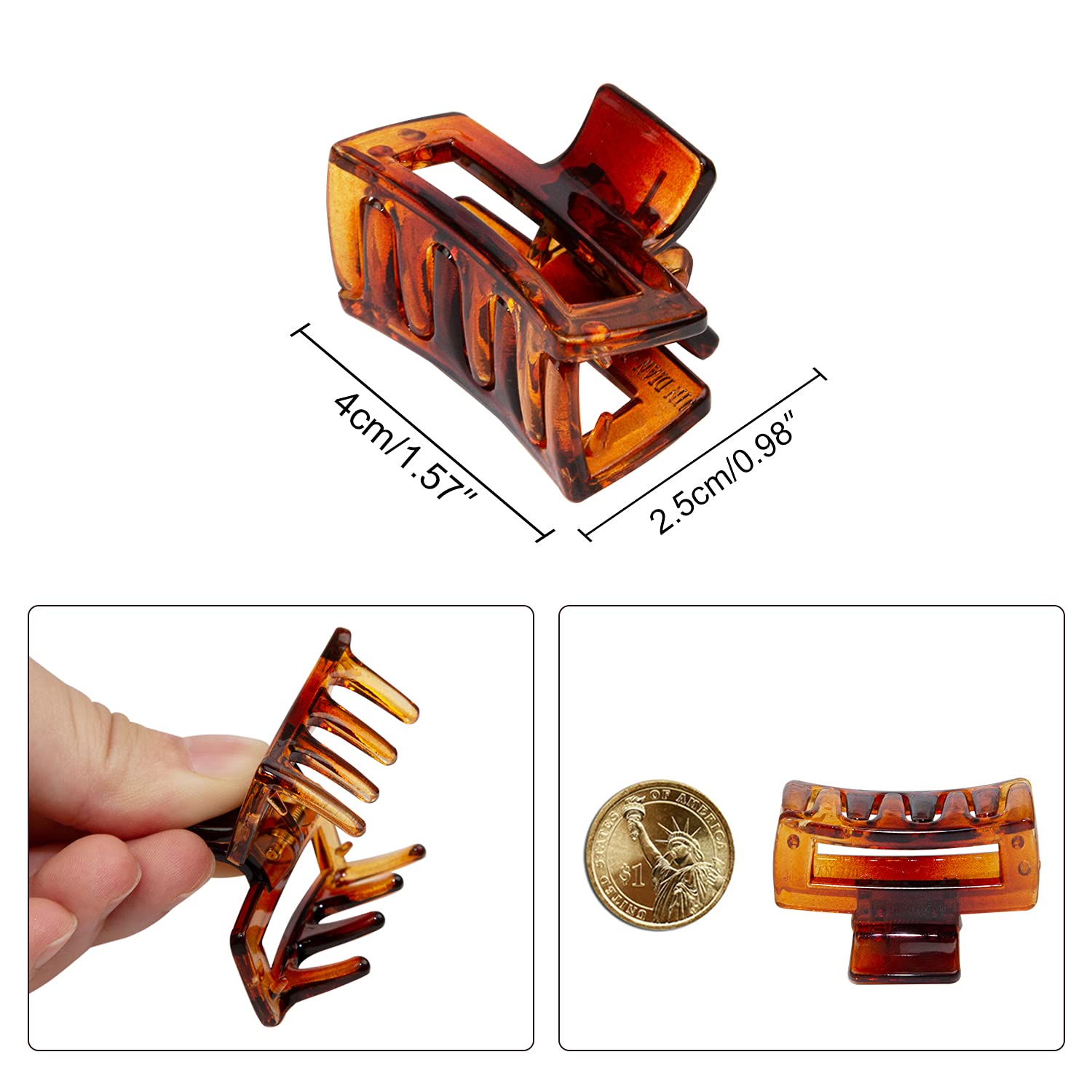 Set of 10 colorful matte rectangle hair jaw clips