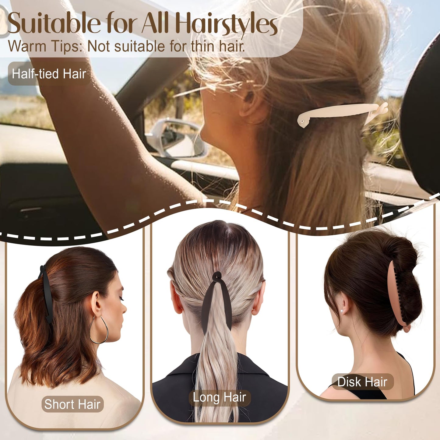 Side profile of flexible banana hair clips for thick hair