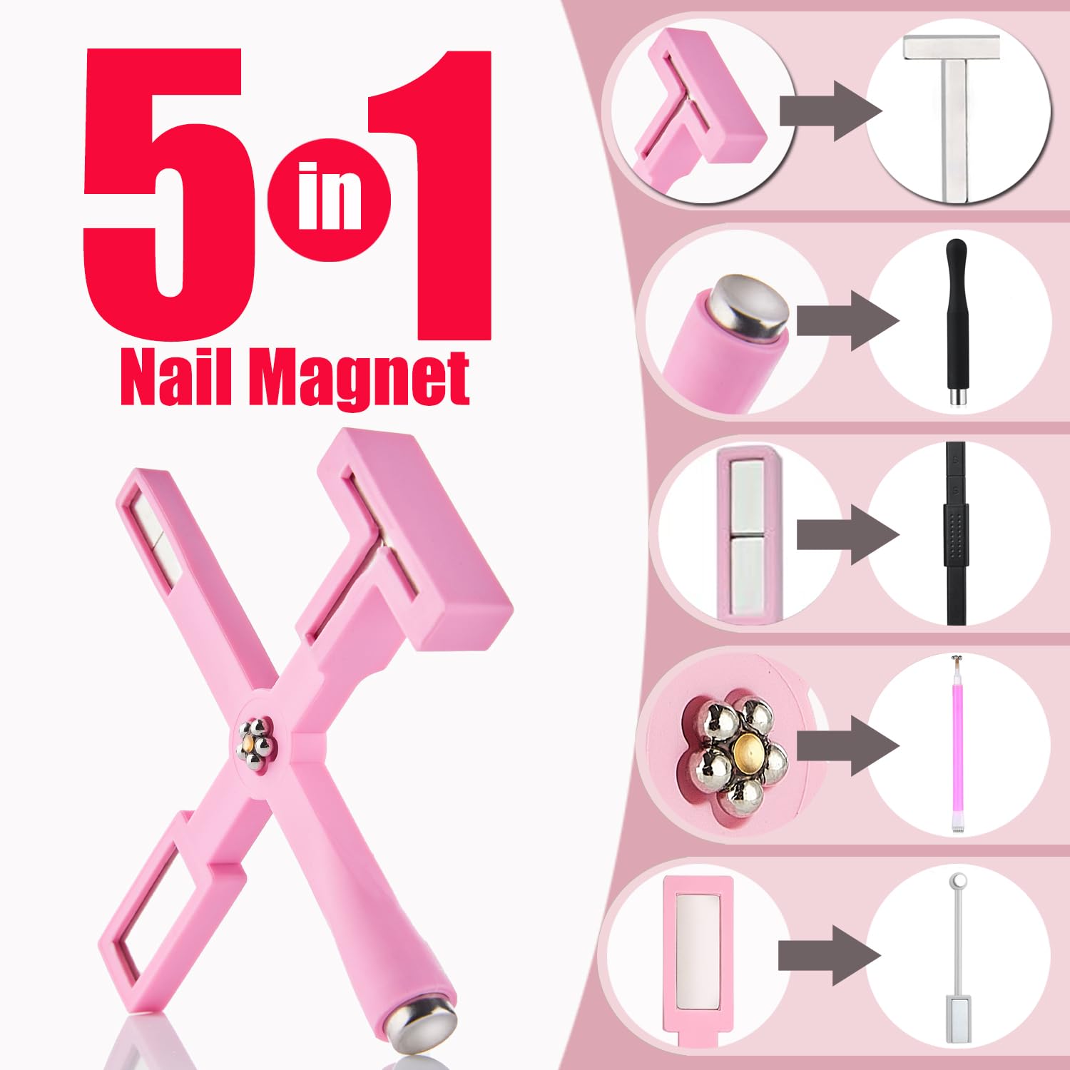 Close up of 5 in 1 multifunctional cat eye nail magnet wand