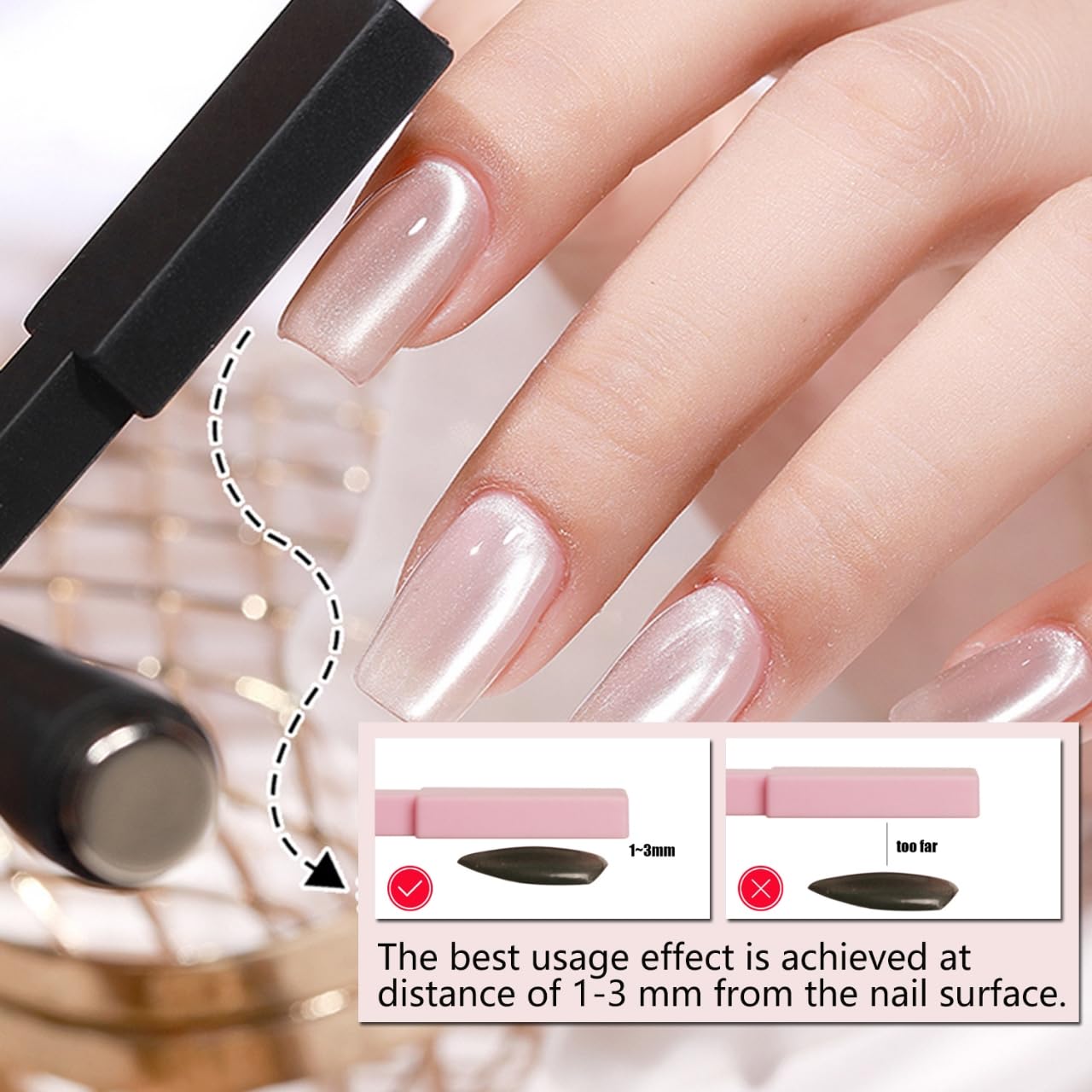 Using magnetic wand to create cat eye gel nail design
