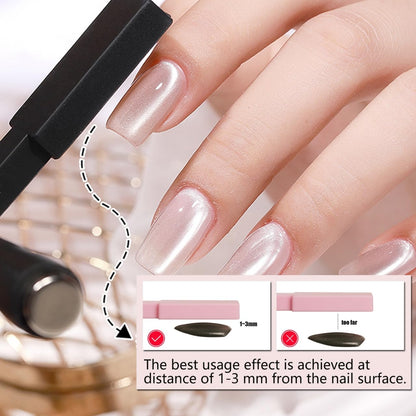 Using magnetic wand to create cat eye gel nail design