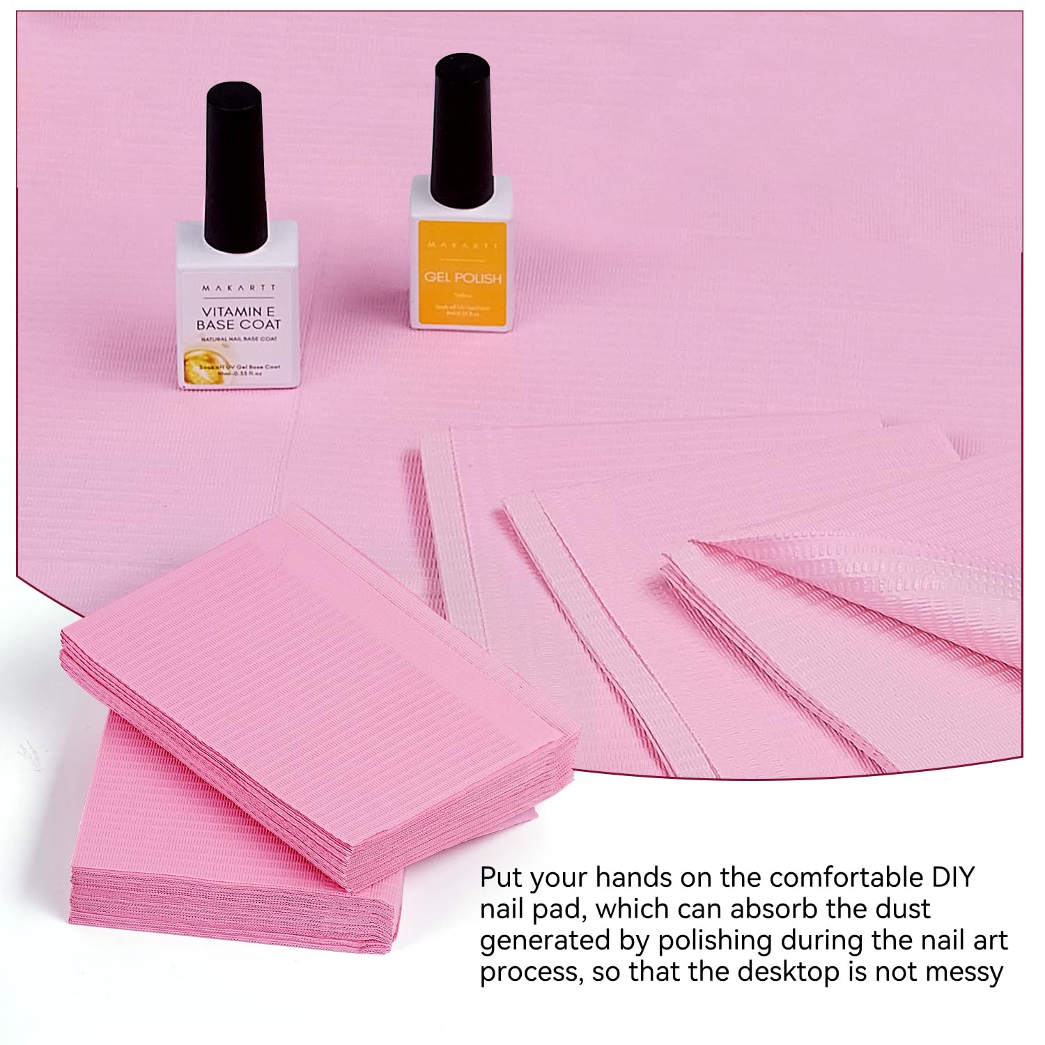 Aesthetic pink nail art workspace with Makartt desk towels