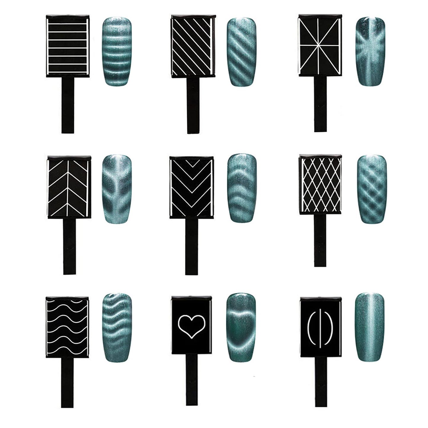Different shapes of double ended magnetic pens included in the SILPECWEE cat eye magnets collection.