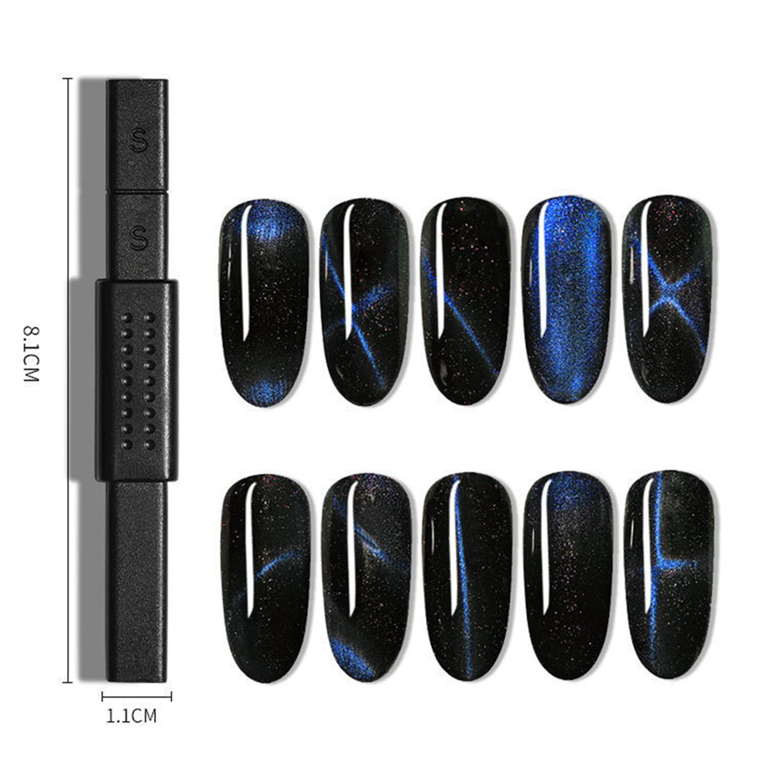 Step by step application of SILPECWEE nail art tools over uncured magnetic gel lacquer under studio lighting.