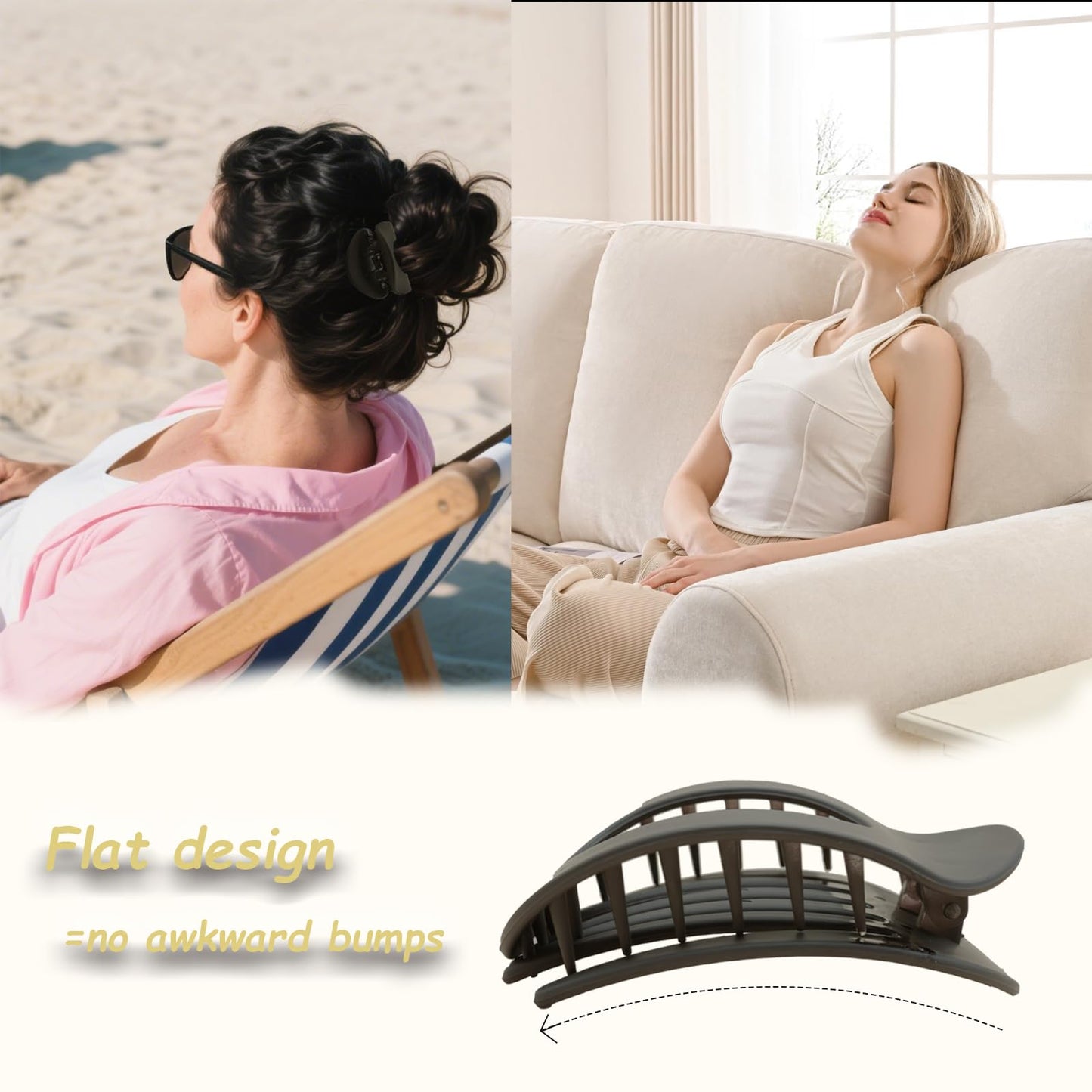 Flat design of Pmueuff hair clips against a neutral background