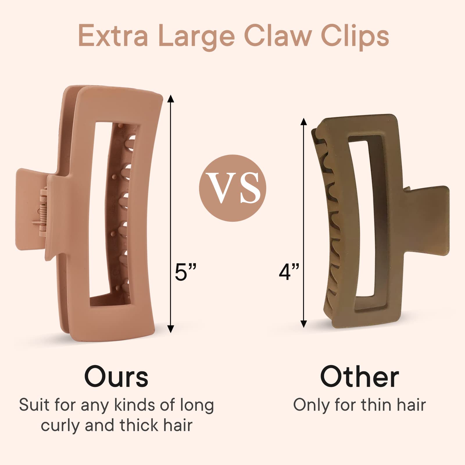 Set of 4 jumbo matte claw clips for thick hair