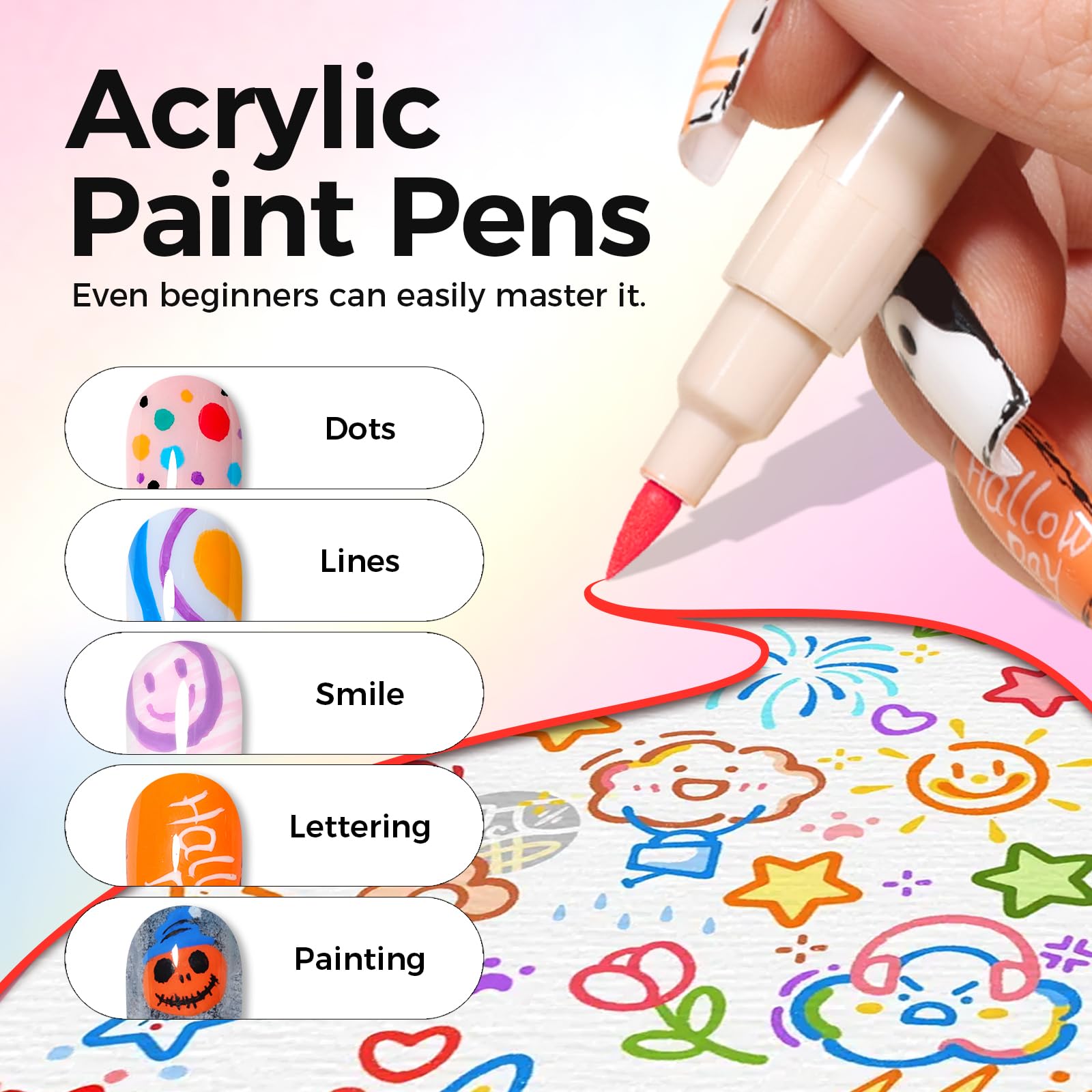 Example of floral nail design using nail art pens