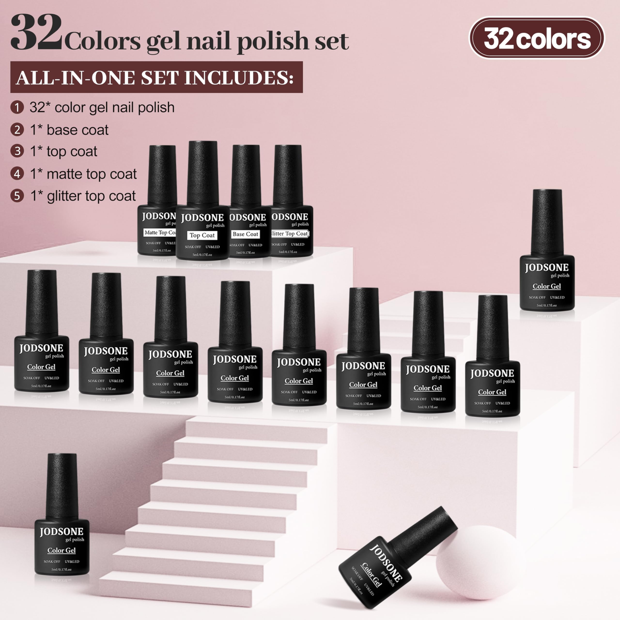 Jodsone gel polish set with 32 vibrant colors