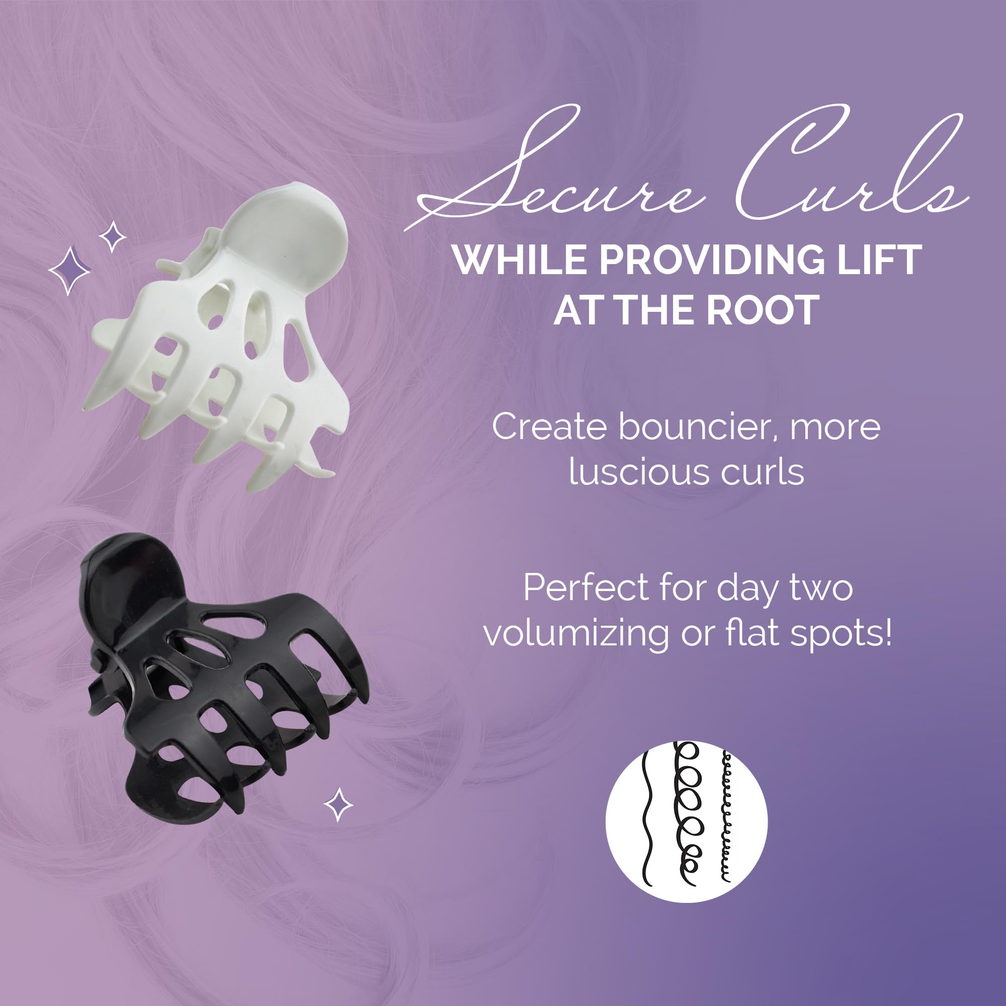 Close up of Curl Keeper wide teeth claw clips for root lift
