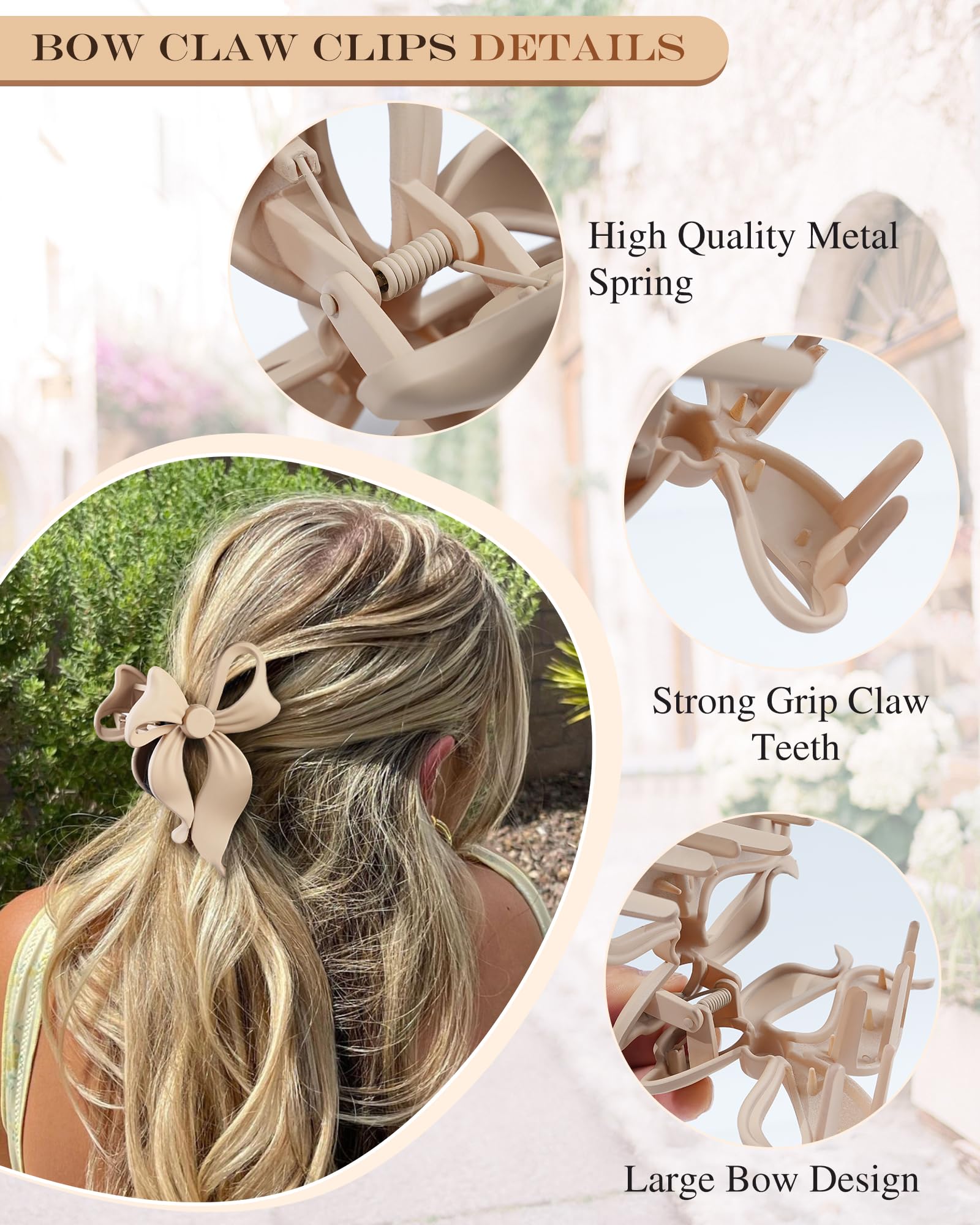 Alucia grey matte bow claw clip for thick hair