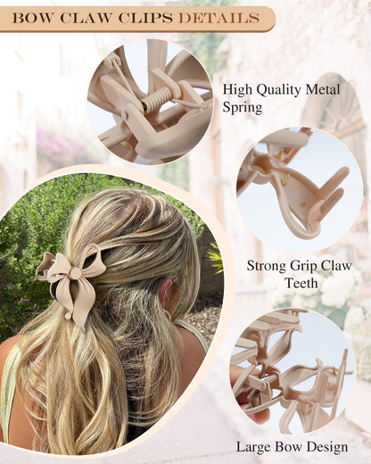 Alucia grey matte bow claw clip for thick hair