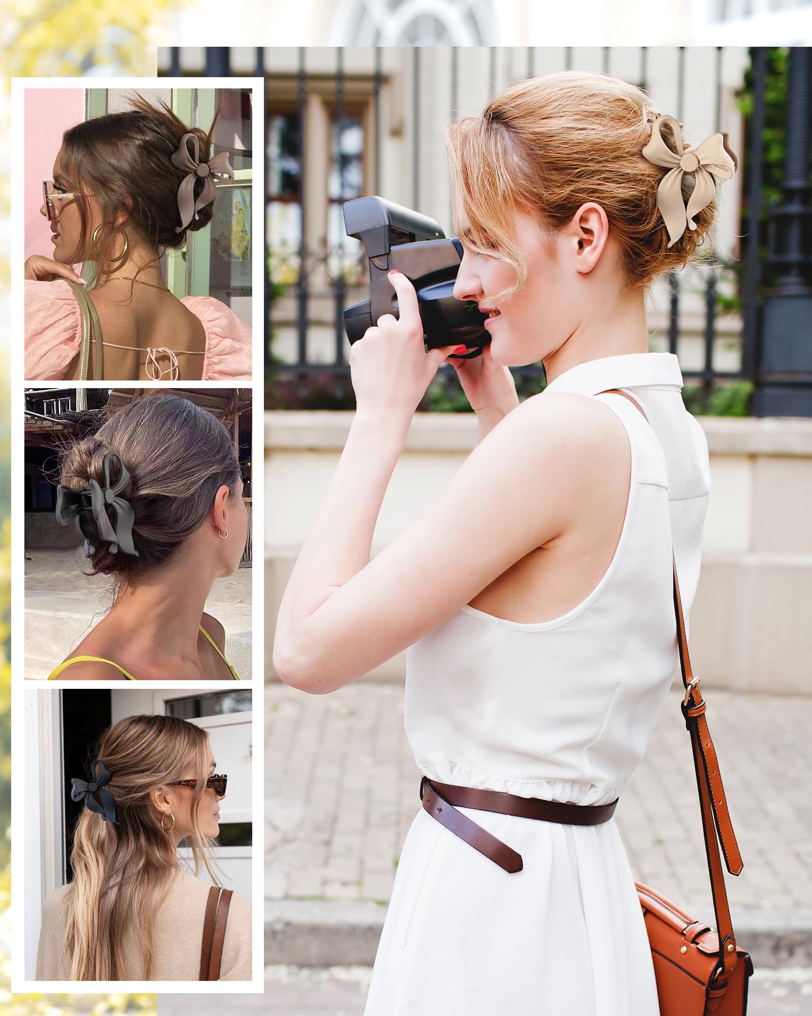 Alucia bow hair claw clips set lifestyle styling demonstration
