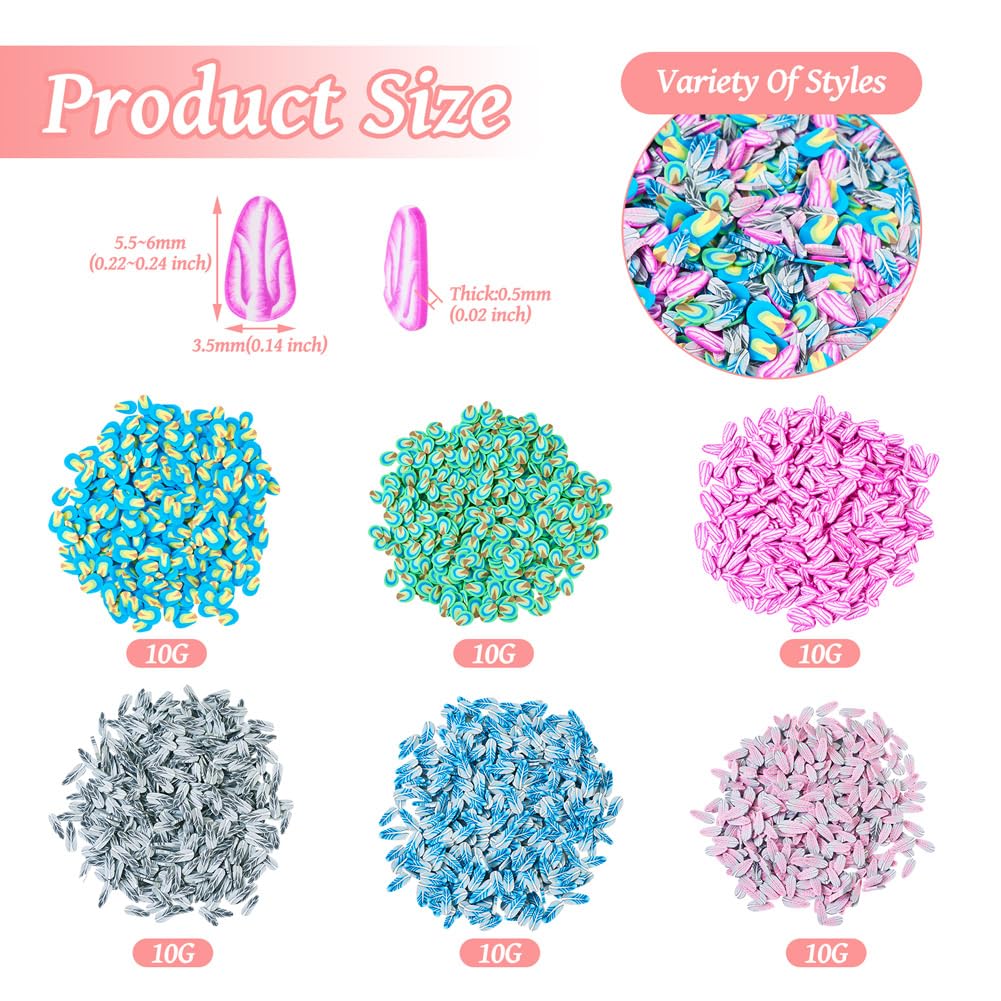 Professional nail art manicure featuring feather clay embellishments