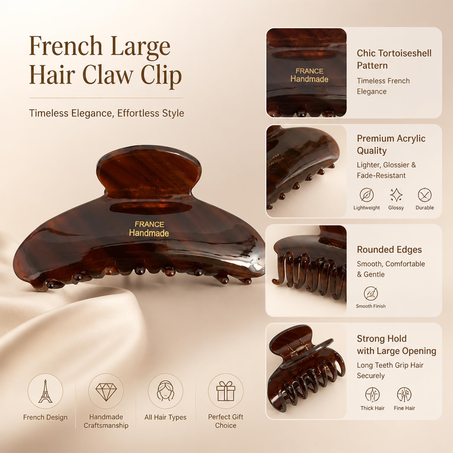 Zhoumeiwensp acrylic hair clip showing comb teeth detail