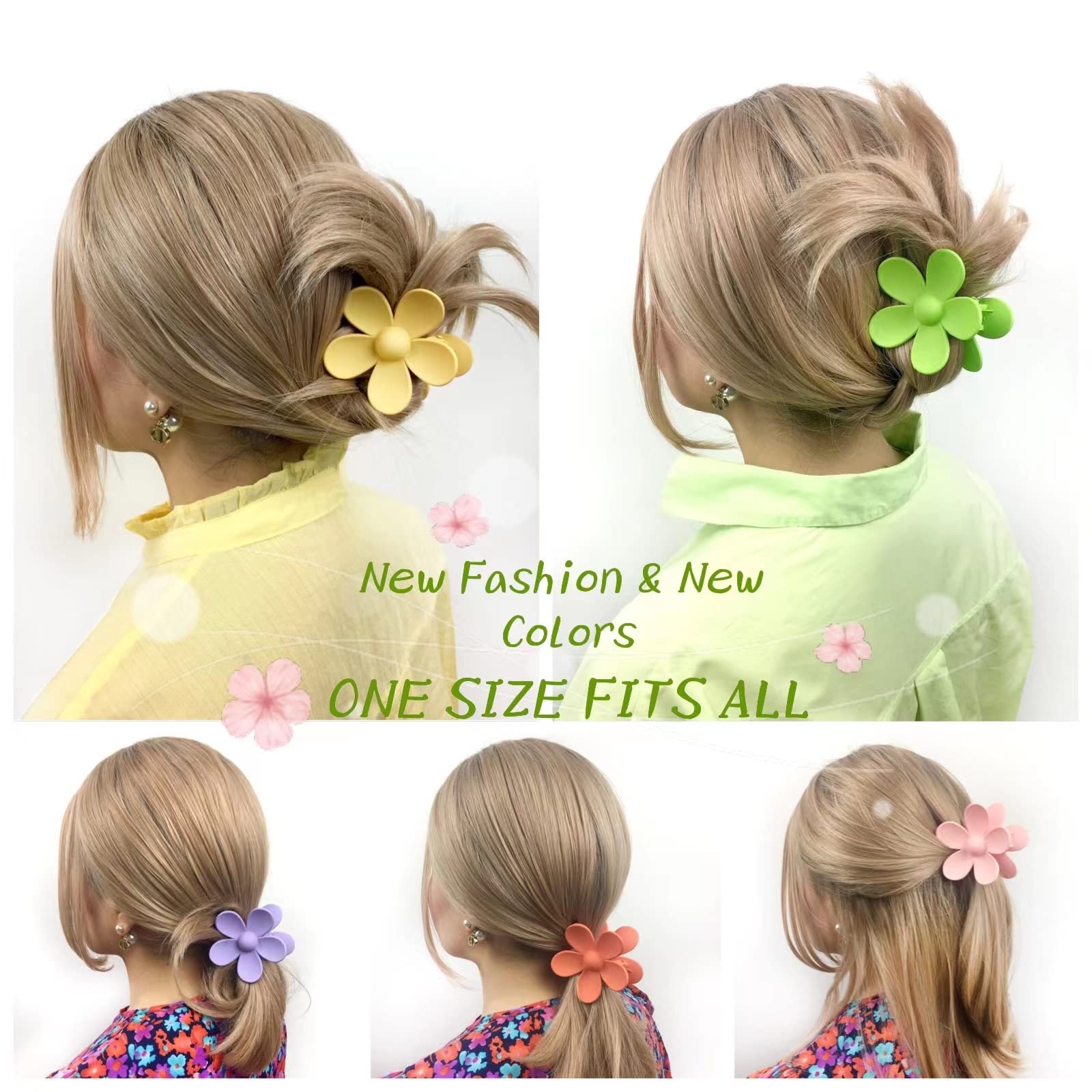 Collection of eight colored matte flower hair accessories