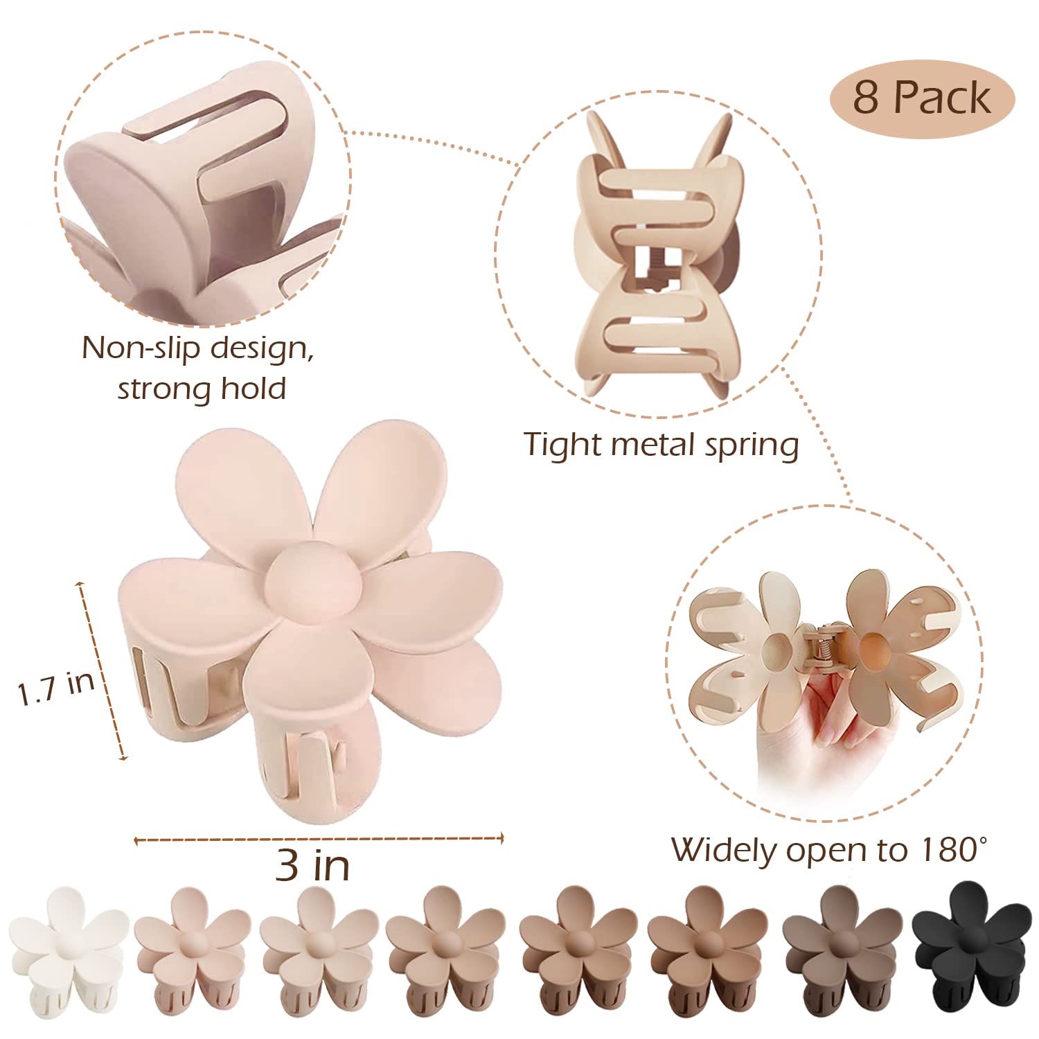 Close up view of matte daisy hair claw clip mechanism