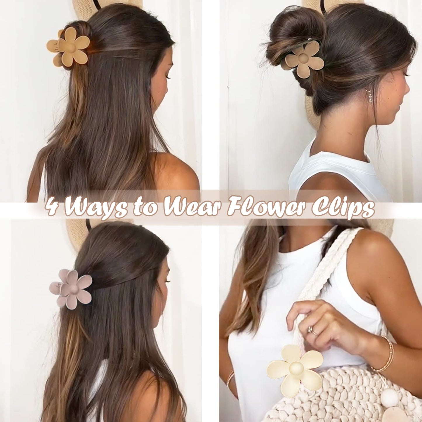 Top view of 8 piece floral claw clip collection