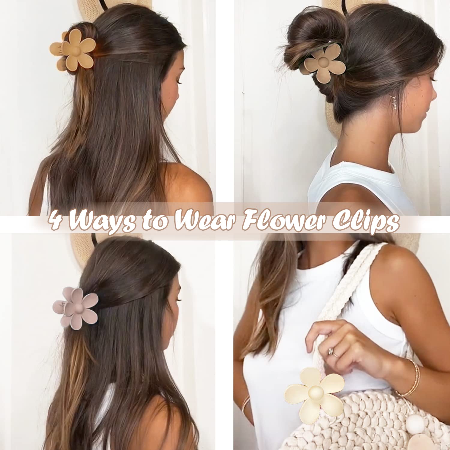 Top view of 8 piece floral claw clip collection