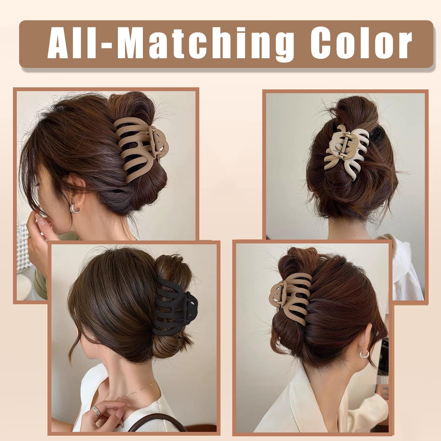 Top down view of four piece hair claw clip set