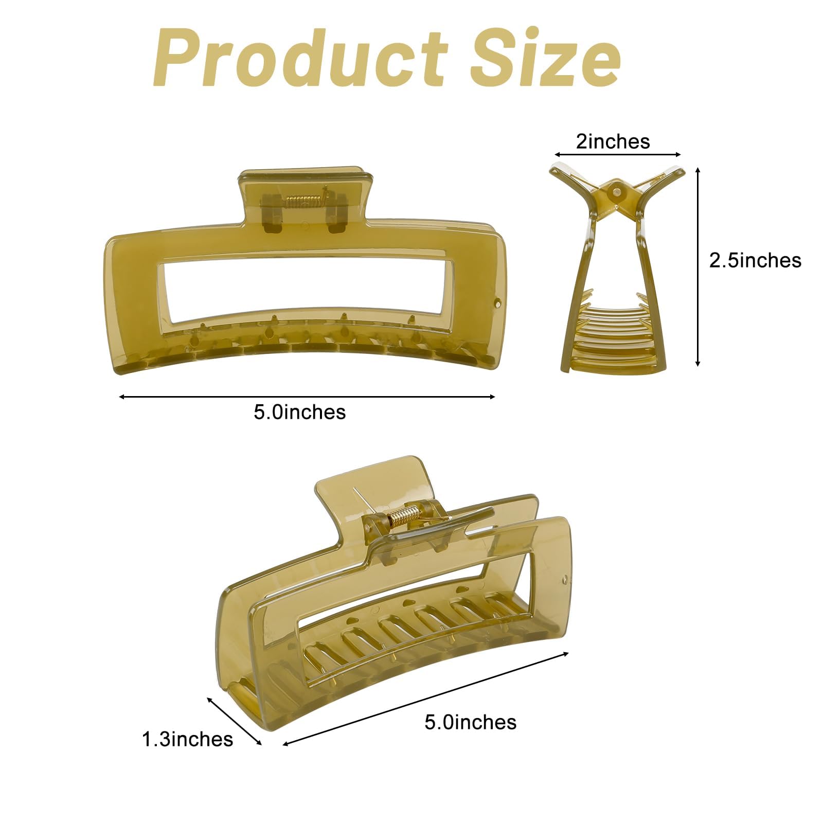 Side profile of large rectangle hair claw clip showing teeth