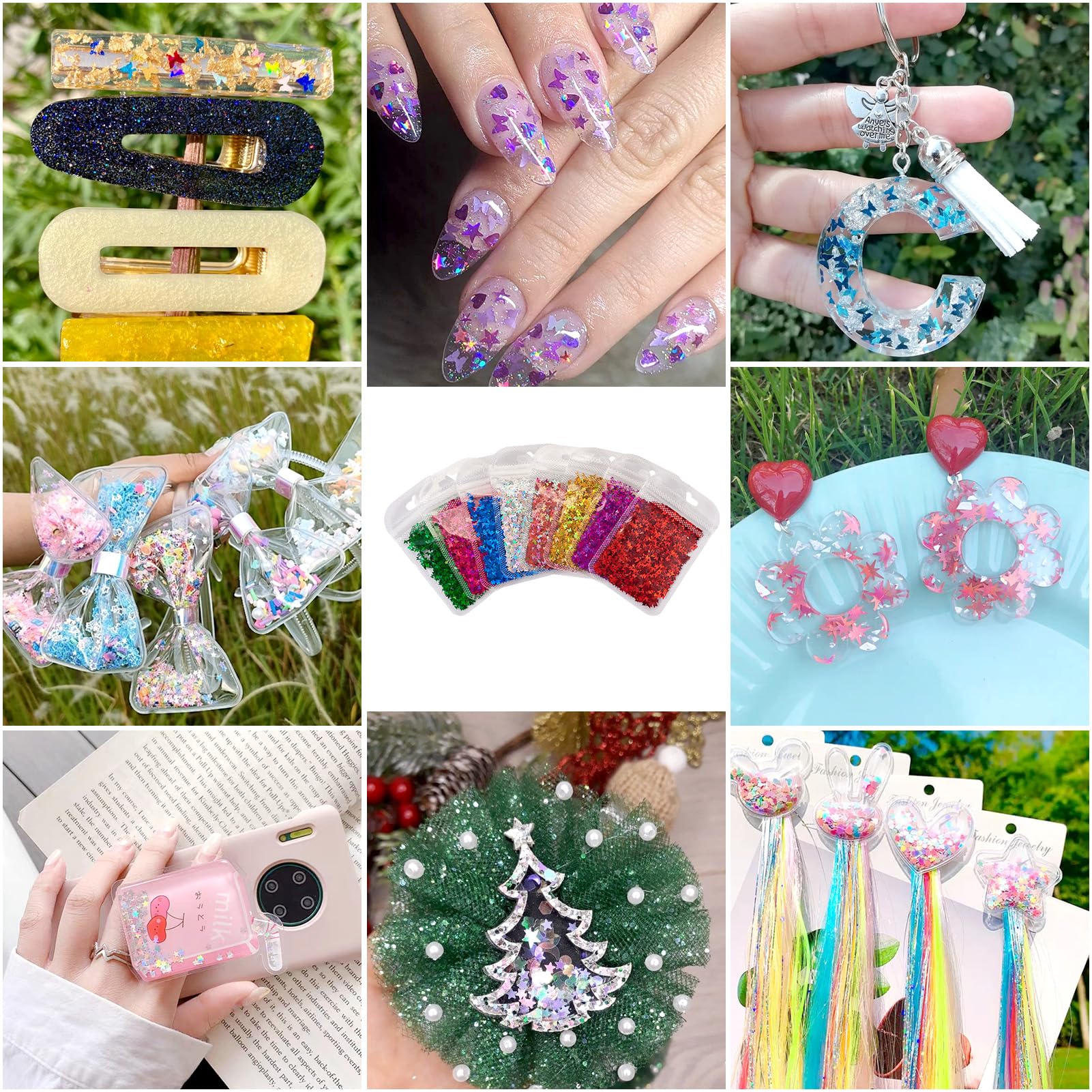Assorted heart and star shape nail art cabochons