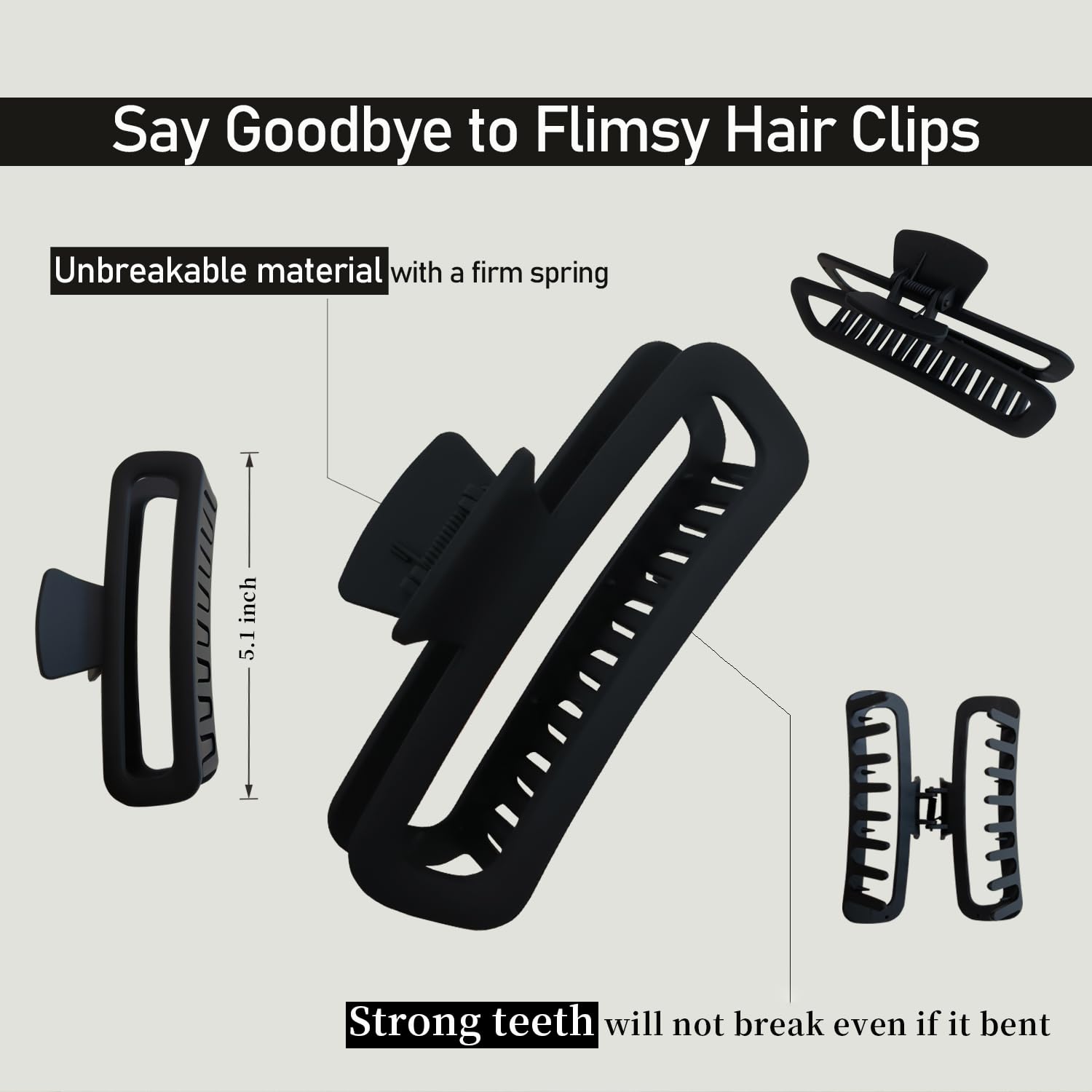 Nalodu unbreakable square claw clips showing metal spring mechanism