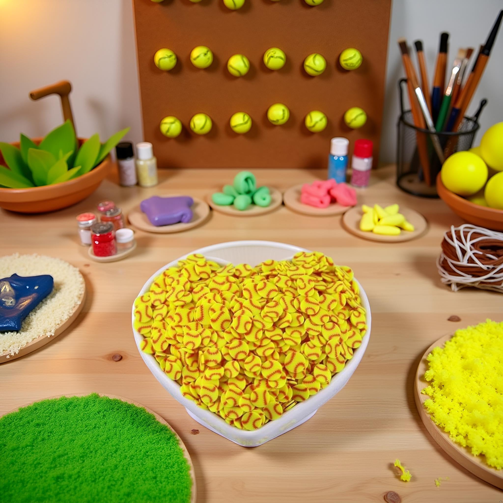Yellow softball clay slices for DIY projects