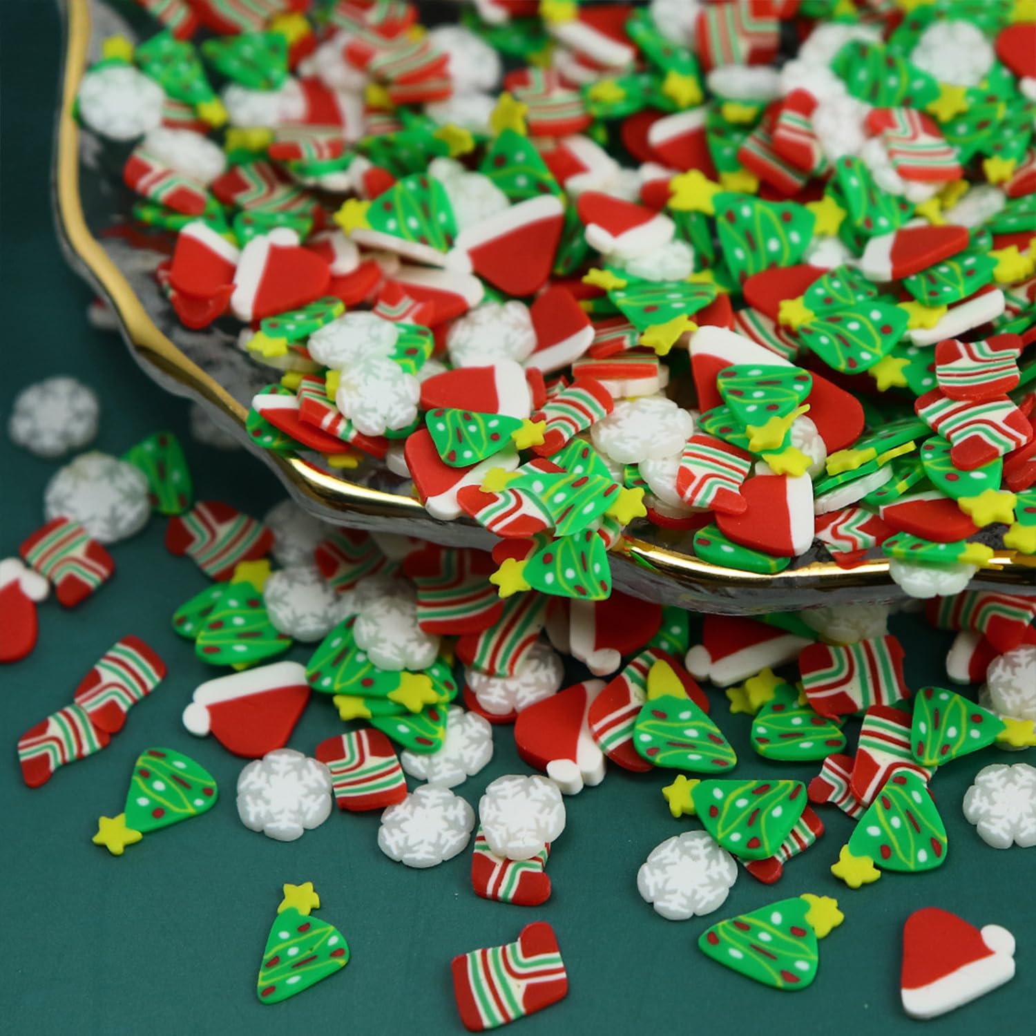 Close up of Tyuimhx 3D Santa and snowflake clay nail charms
