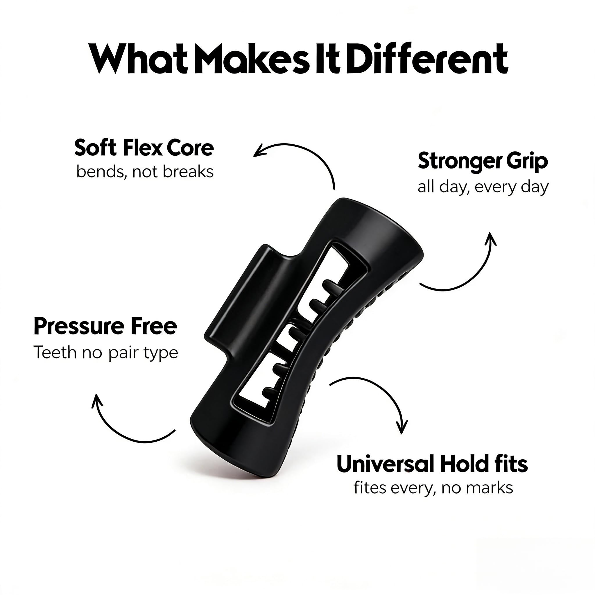 Unsnappable silicone hair clip showing flexible bendable material for women
